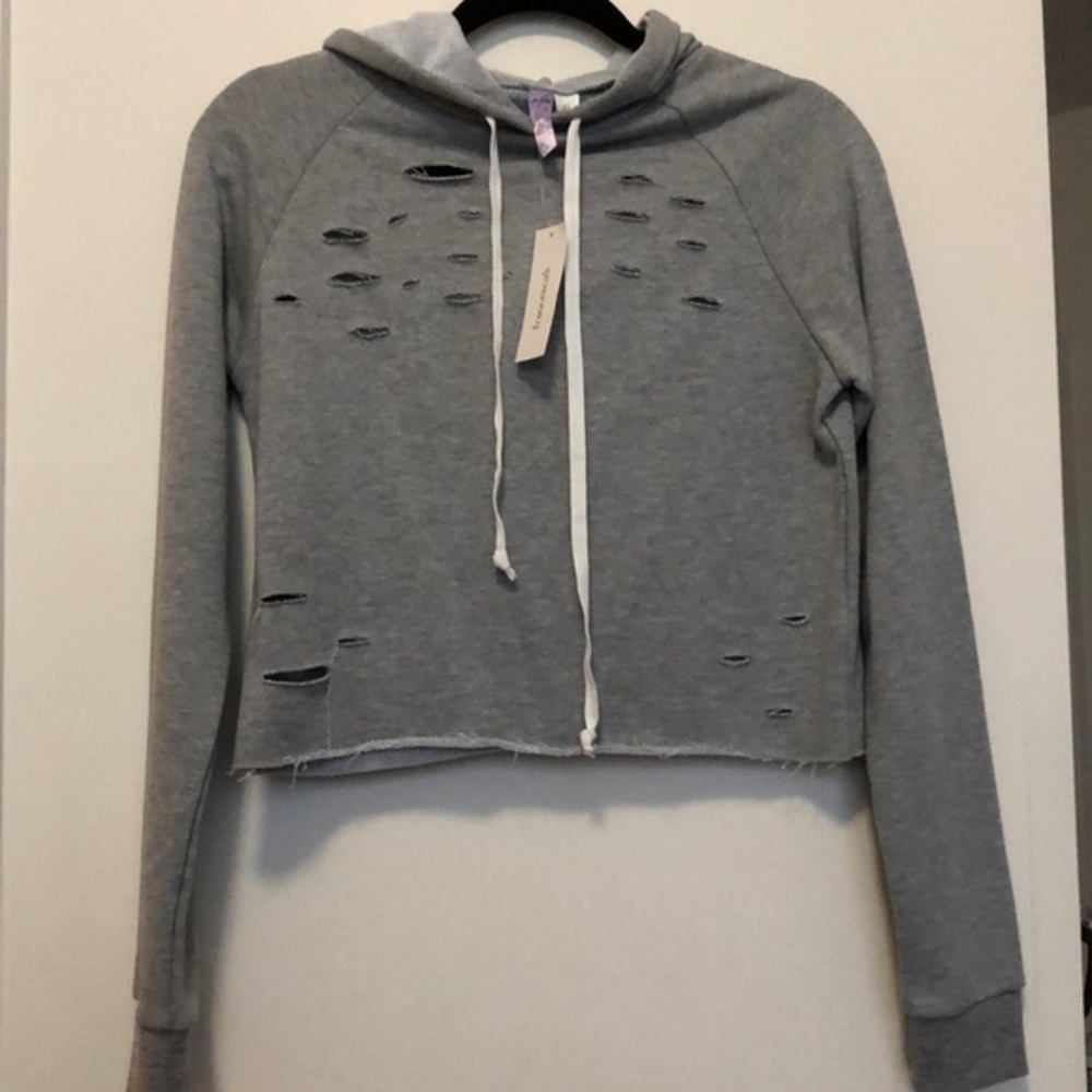 Francesca’s Cropped Gray Sweatshirt Hoodie Xs Nwt‎